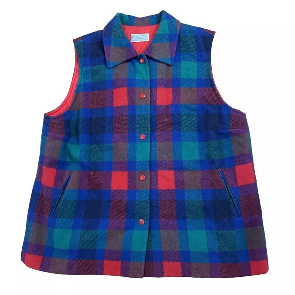 PENDLETON Thinsulate Vtg Vest Jacket Womens 16W Plaid Snap Quilted Lumberjack